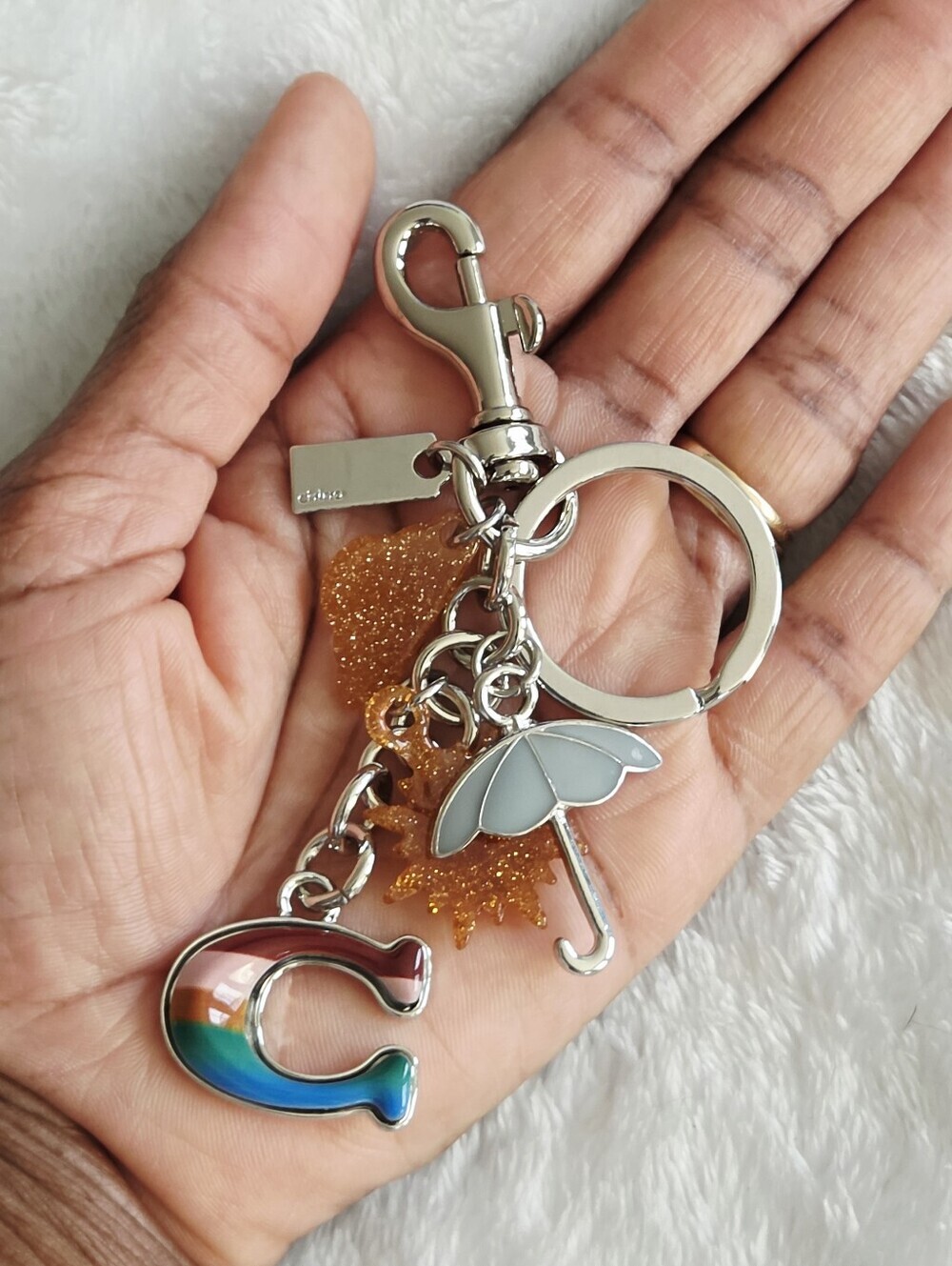 Rainbow 'C'  Logo Keychain with Silver Hardware Bling Bag Charmj - Picture 4 of 4